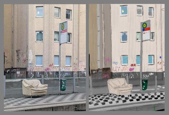 The picture of the toot above opened as a reference image in krita and a crudely drawn version of it next to it.