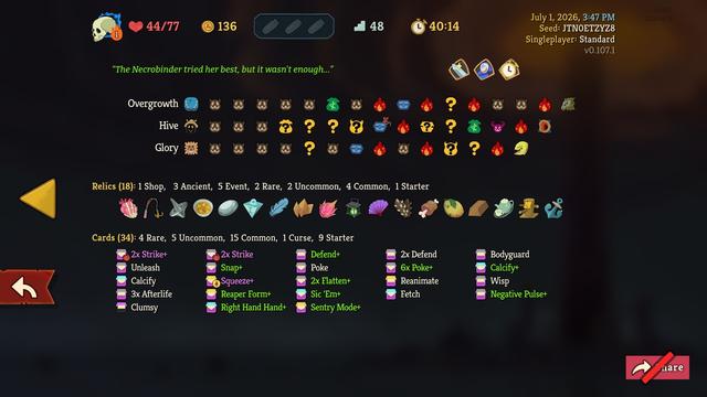 A screenshot showing the stats screen for a run of the video game Slay The Spire 2.
