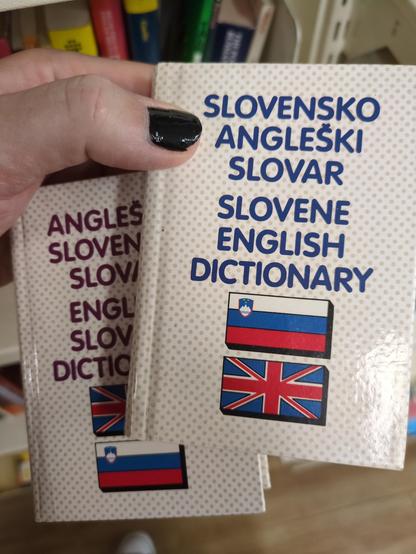 two separate pocket dictionaries, one English->Slovene and one Slovene->English