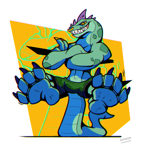 Illustration showing Modo on his tail showing off his paws.