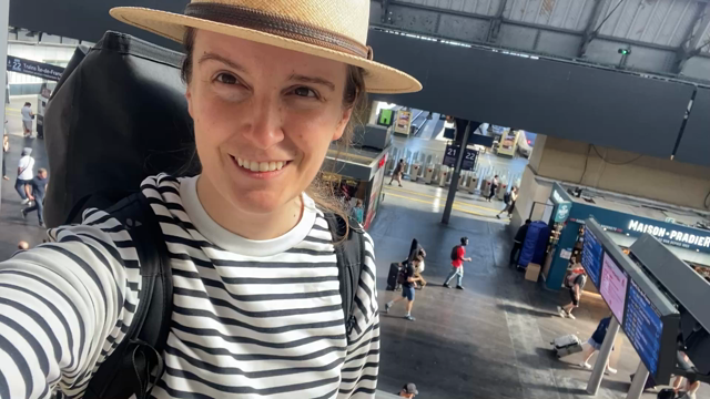 A person talking at the railway station in Paris.