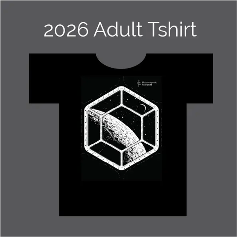A t-shirt with a space-themed EMF 2026 design.