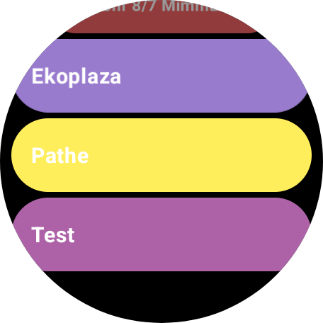 Screenshot of Catima on WearOS with a list of cards imported from the phone