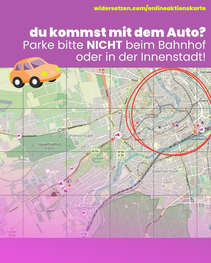 du kommst mit dem Auto? Parke bitte NICHT beim Bahnhof oder in der Innenstadt!