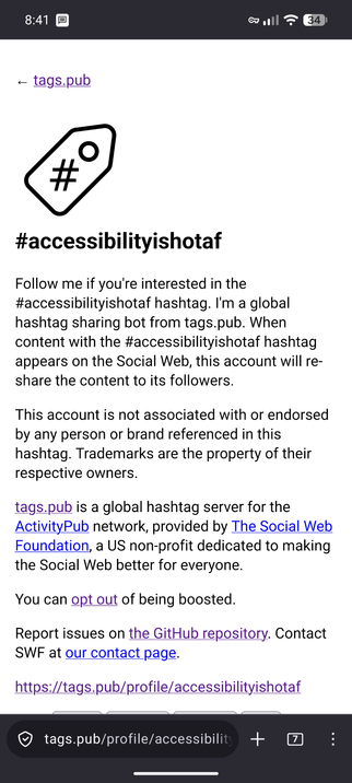 tags.pub's webpage for #AccessibilityIsHotAF, used without permission.