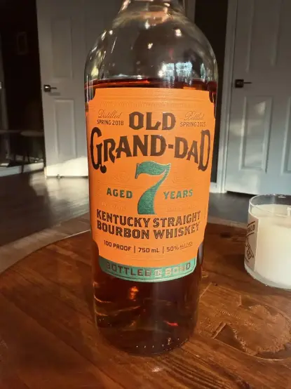 bottle of whiskey with the label "OLD Grand-Dad Aged 7 years"