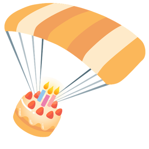 Autocollant Emoji Kitchen combinant l'emoji 🎂 et l'emoji 🪂