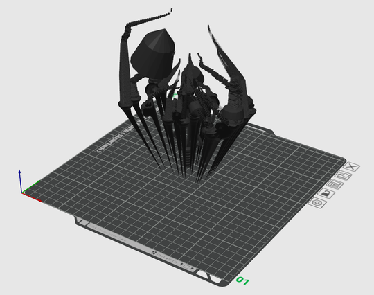 Support structures growing in seemingly random directions, wrapping the not-at-all-supported model like so much Zalgo text.