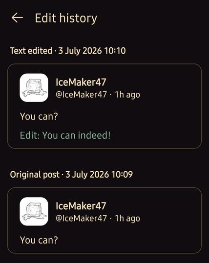 Screen shot of the edit history of a comment post by IceMake47 further down this thread. Edited text is colour coded for visibility