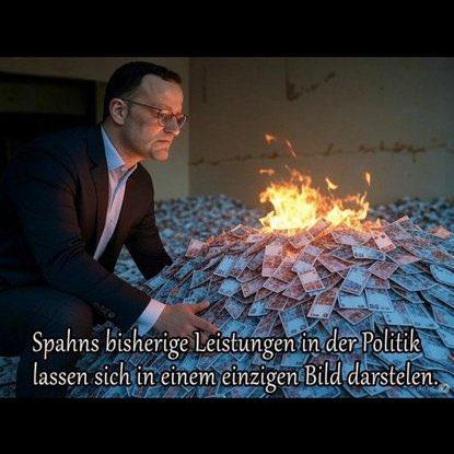 Spahn verbrennt Geld, die bisherige Leistung von Jens Spahn in der Politik lässt sich in einem einzigen Bild darstellen
