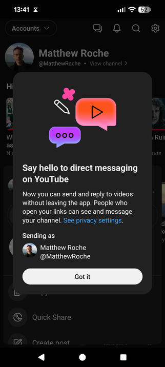 Screen shot of the YouTube app for Android.