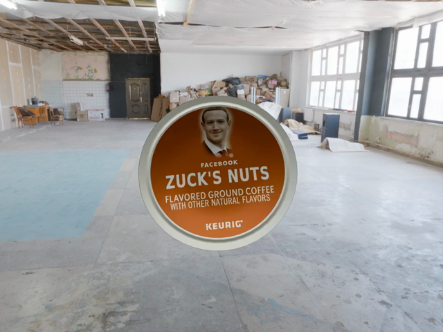 a pile of Keurig cup coffee falls on the ground in an abandoned cafeteria 

the pods are labeled zucks nuts