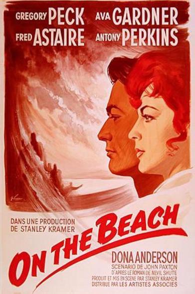 Movie poster for In the beach (1959) a cheerful movie about people in Australia waiting for the arrival of certain death by way of deadly radioactive clouds after global nuclear war