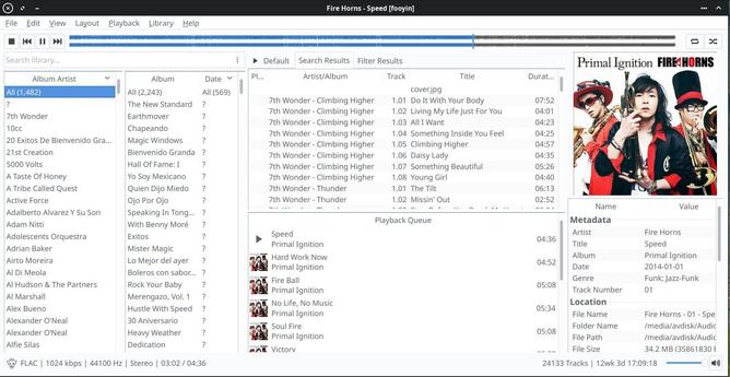 Fooyin music player show playlist of album Primal Ignition by Fire Horns.