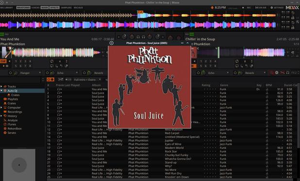 Mixxx opensource dj software, in front cover of Phat Phunktion's album Soul Juice