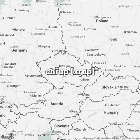 Map of Czech Republic overlaid with "chřup [xr̝up]".