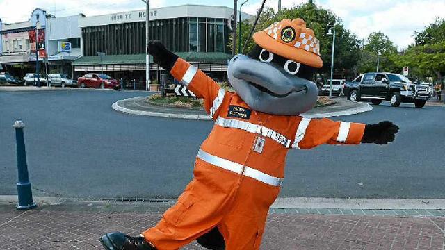 A giant platypus in orange high vis. This is actually Taylor Swift