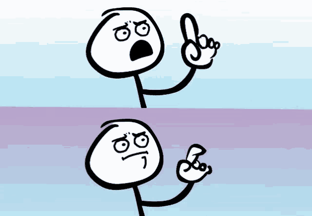 The "finger up down" meme, a stick man holds up a finger to object to a statement, then lowers the finger realizing his objection is not valid.