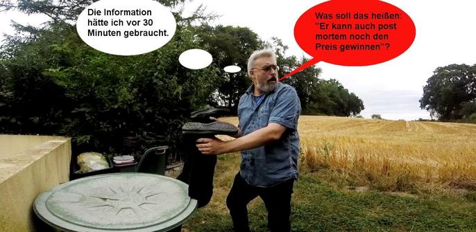 Autor beinm Beseitigen einer Leiche.
