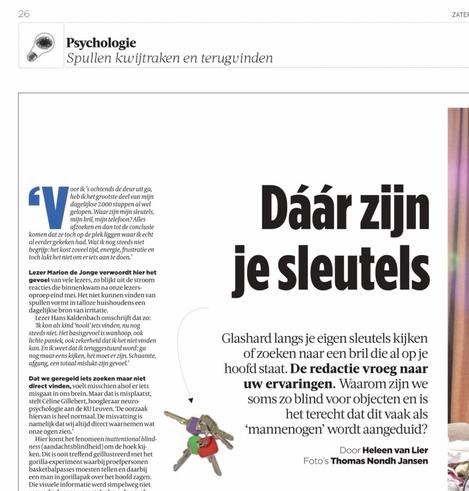 Stuk krantenartikel over kwijtraken sleutels