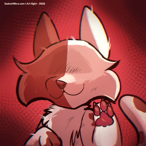 Digital art: Feline character waving at the viewer (without facial features)