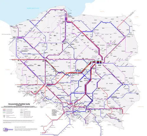 An official diagram showing Poland's current plans for the organization of long-distance rail. Note that not all of the lines will necessarily be organized by the state, it is expected that open access operators run some of the fastest routes