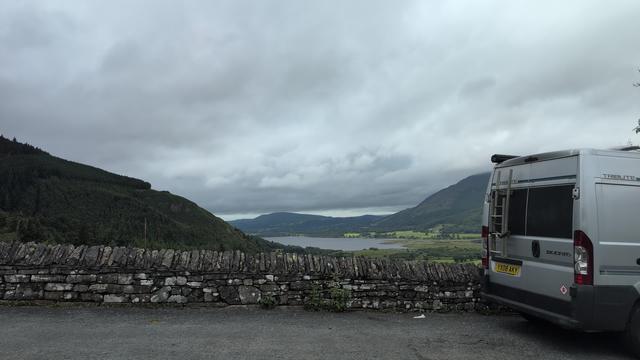 A sneaky peek at Bassenthwaite Lake from behind a stone wall as we pass a parked campervan