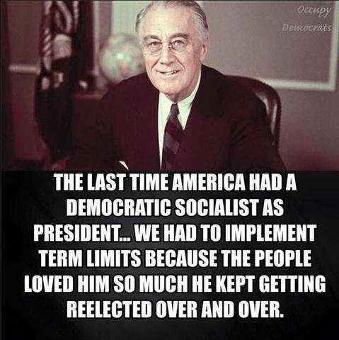 A man sitting at a desk, smiling, with text overlay claiming he was the last Democratic socialist president whose popularity led to repeated re-elections.