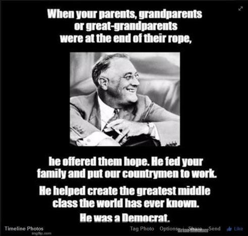 A man smiling, with text explaining he offered hope and supported families, but the caption calls him a Democrat.