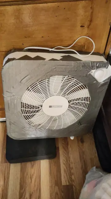 box fan with a duct tape shroud