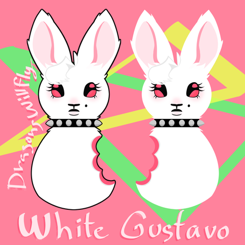 Rabitt with a spiked choker made in the shape of Peeps marshmallow candy 

One with line art. The other without