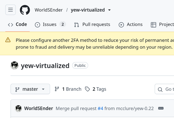Screenshot of a github repo named "yew virtualized"