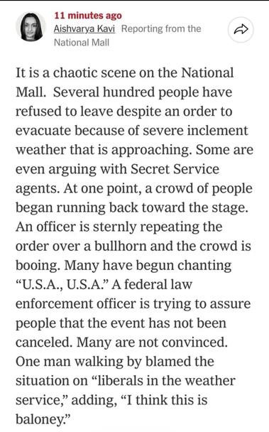sorry tl;dr here shitstorm on the national mall, chaos, people refusing to evacuate
