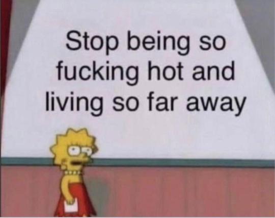 Lisa Simpson, wearing an orange dress and pearl necklace, with speech notes in her hand, standing in front of a white board with black text that reads "Soto being so fucking hot and living so far away.x