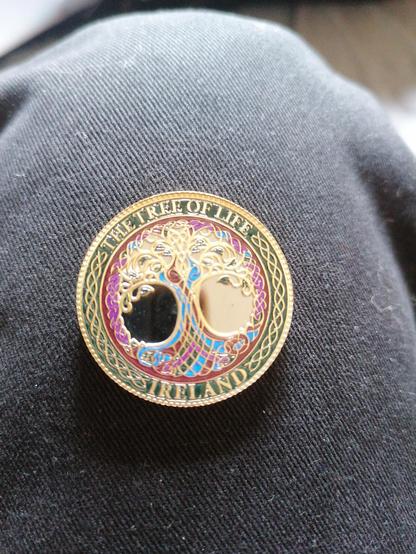 This is a cheap gift shop coin that spoke to me in the airport before I left for mom's. I was trying to think of something that I could leave her with in hospital. That wouldn't matter if it went missing. And something that she could fidget with and have as something to do with her hands.

At the time I'd been told she was non verbal. I'd downloaded some movies I knew she liked and would have sat and watched them with her.

Pictured is a 'tree of life' coin in a gold colour with raised details in maroon and blue. The words on the front are 'the tree of life' over the top. And 'Ireland' at the bottom. There's a border linking them of celtic knotwork highlighted with black background. The central panel has an elaborate and intricate oak tree design. There's a leafy tree above, and the knotted roots below echo the above shape forming a circular design linked by the trunk. The branch tip leaves reach towards the outermost roots.

This design is a celtic fable and has personal meaning to me.

I gave her one. And I bought another for myself.

We are, and always will be, connected, just as the two halves of the tree.