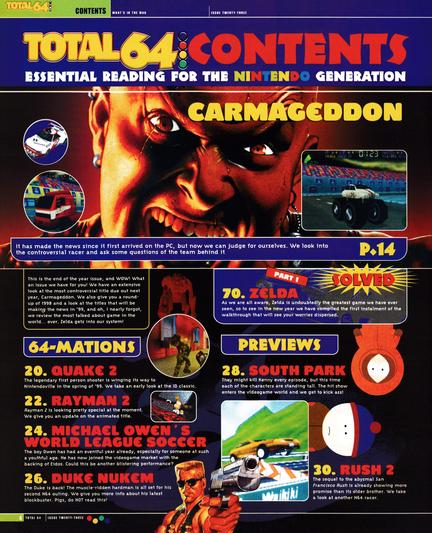 And the contents pages for Total 64 No.23 Volume 2 Issue 11 - December 1998 (UK)