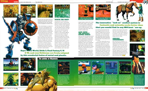 Review for The Legend of Zelda: Ocarina of Time on Nintendo 64.
Taken from Total 64 No.23 Volume 2 Issue 11 - December 1998 (UK)

score: 99%