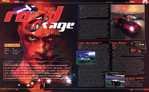 Feature for Carmageddon 64 on Nintendo 64. Including an interview with Ben Gunstone at Software Creations.
Taken from Total 64 No.23 Volume 2 Issue 11 - December 1998 (UK)