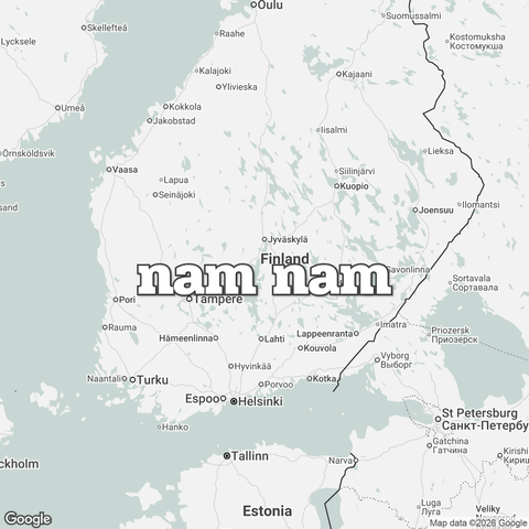 Map of Finland overlaid with "nam nam".