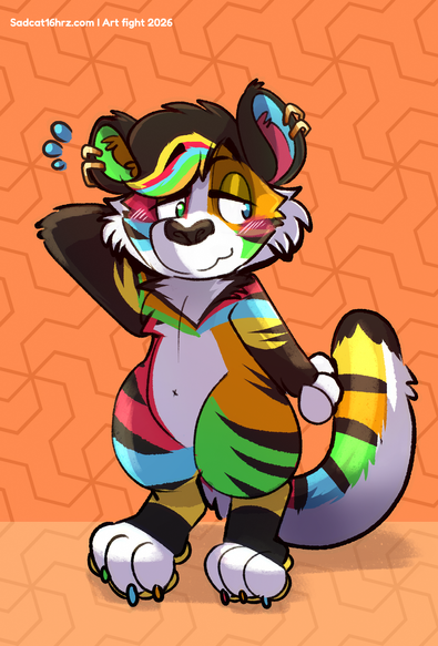 Digital Art: Blushing Chibi rainbow Tiger