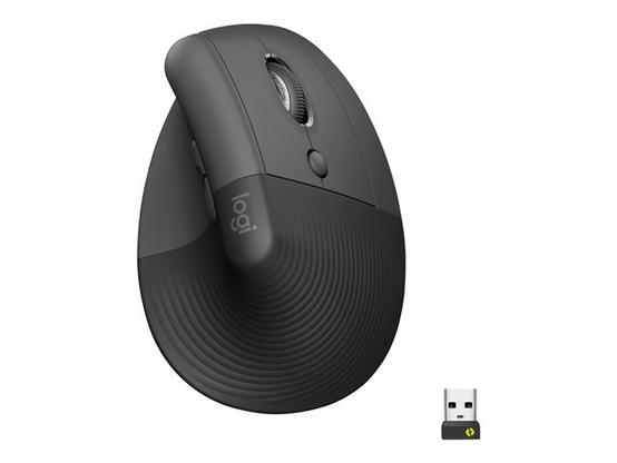 An ergonomic computer mouse. It's a vertical mouse, with buttons on the right side.
