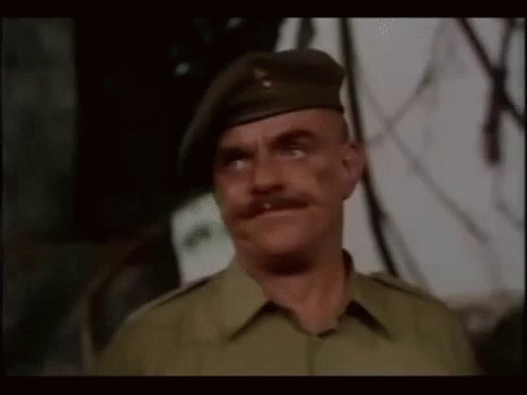 GIF image of actor Windsor Davies in character as Sergeant Major Williams in the 1970s BBC sit-com It Ain't Half Hot, Mum.
He's saying "Oh dear. How sad. Never mind."