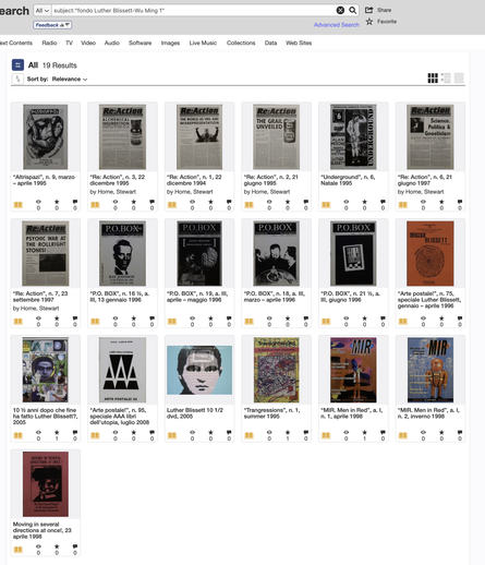 screenshot di Internet Archive, con i risultati della collezione