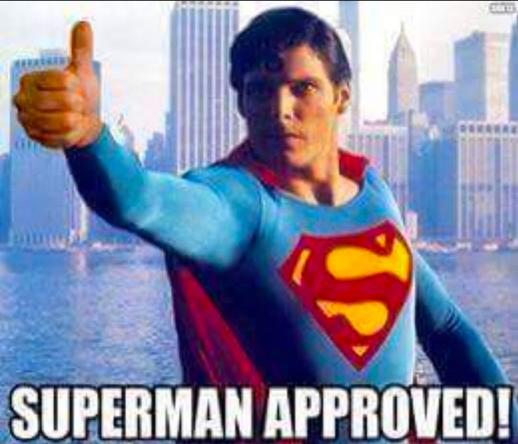 Meme with Christopher Reeve as Superman, giving a "thumbs-up" gesture. Meme text reads, "Superman Approved!"