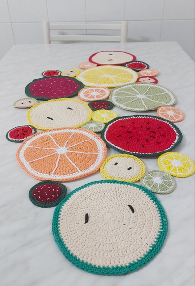 The same crochet table runner from the previous picture, but photographed at an angle.