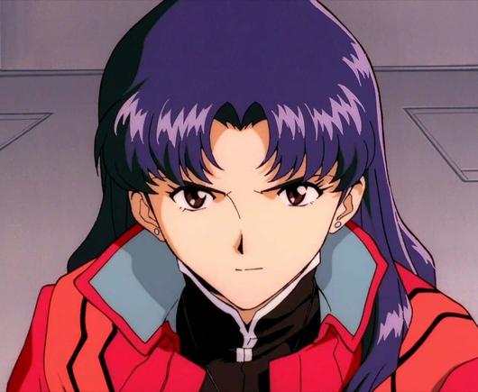 Das Originalbild: Misato Katsuragi aus Neon Genesis Evangelion guckt entschlossen in die Kamera.