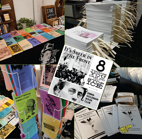 composition of zine activities, emma goldman book club