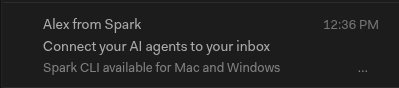 Marketing email from Spark suggesting I should connect AI agents to my inbox.