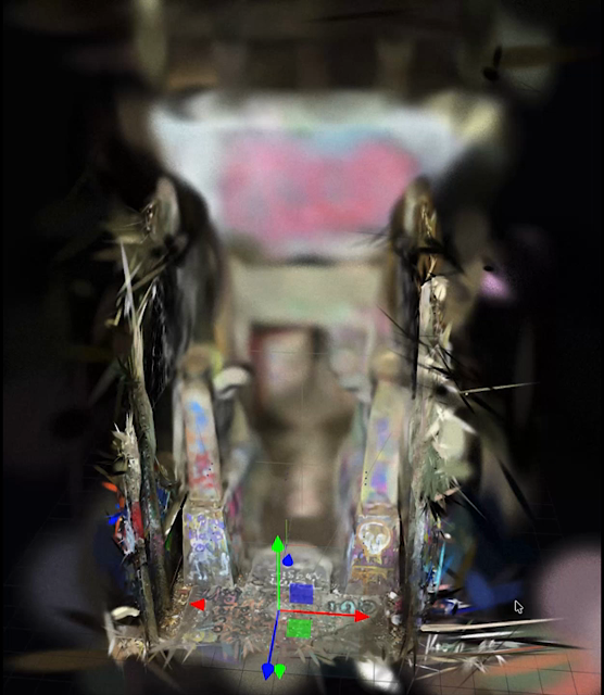 navigating to different spaces in my splat of a tunnel ventilation system, changing focus in a sort of faux-tilt-shift way