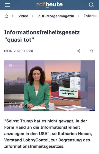 Informationsfreiheitsgesetz
"quasi tot"

"Selbst Trump hat es nicht gewagt, in der Form Hand an die Informationsfreiheit anzulegen in den USA", so Katharina Nocun, Vorstand LobbyContol, zur Begrenzung des Informationsfreiheitsgesetzes.